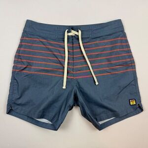 Marine Layer Mens Blue Orange Striped Board Shorts Swim Trunks Size 32